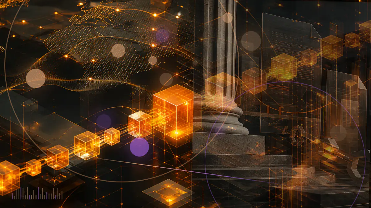 Conceptual illustration of a mobile payment interface passing through a New York regulatory checkpoint toward a bitcoin symbol