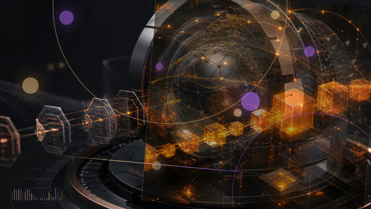 Conceptual illustration of a dollar-linked digital token, reserve ledger and New York regulatory document connected by reporting lines