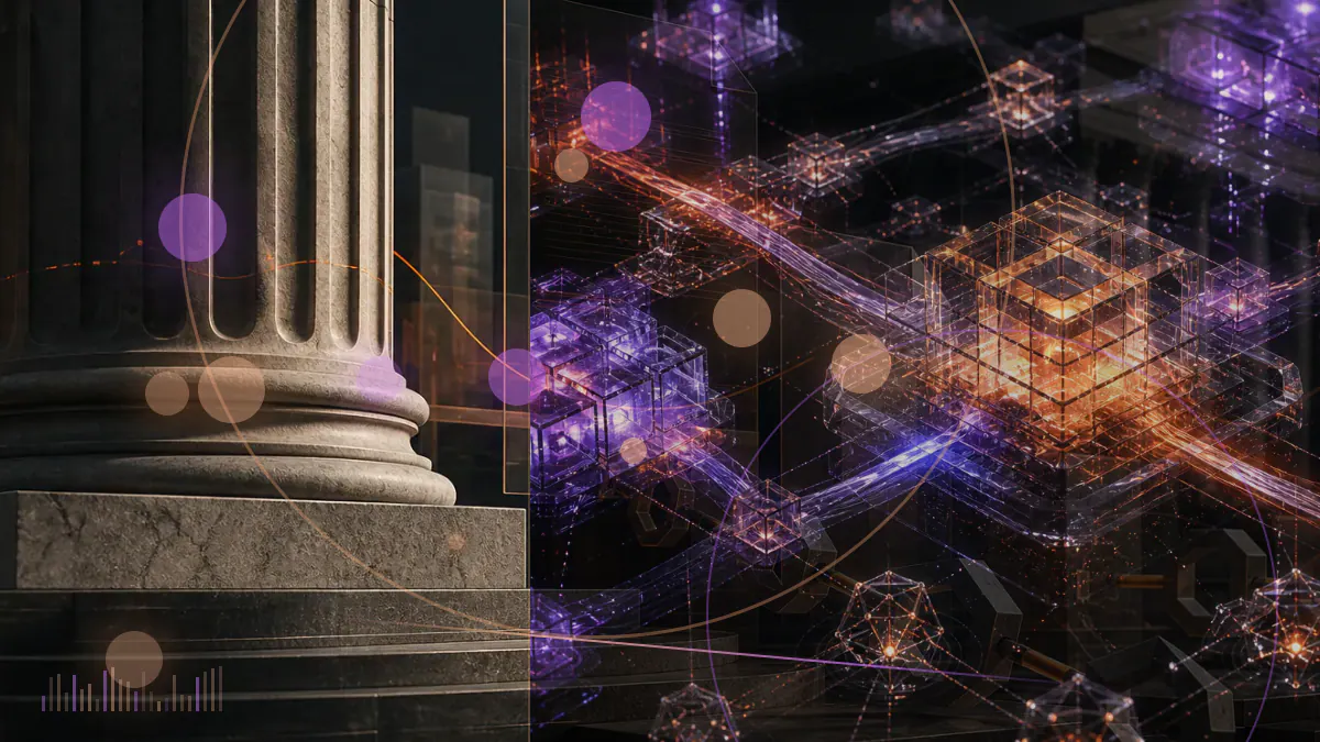 Conceptual illustration of a regulated digital-asset platform reconnecting to the United States through institutional trading infrastructure