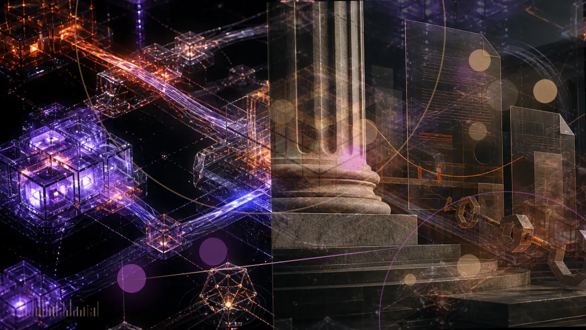 Conceptual illustration of nine European banks connected to a regulated euro-denominated stablecoin network