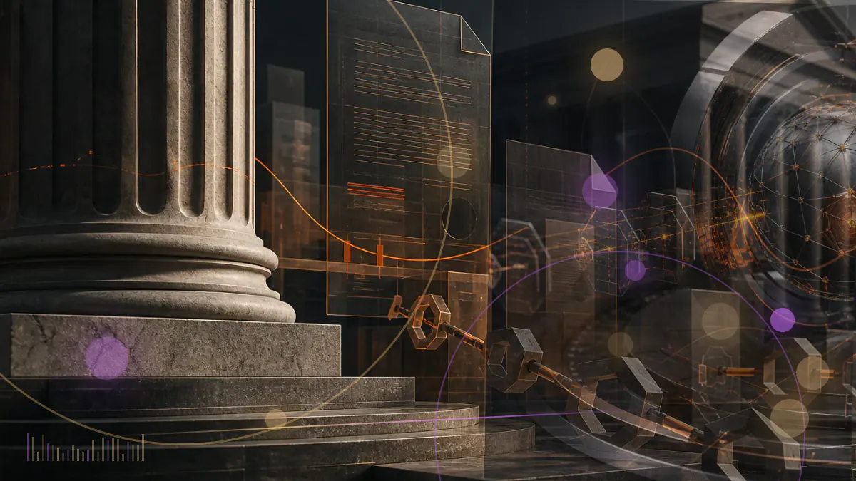 Conceptual illustration of a regulated bank ledger holding small operational crypto balances for blockchain network fees