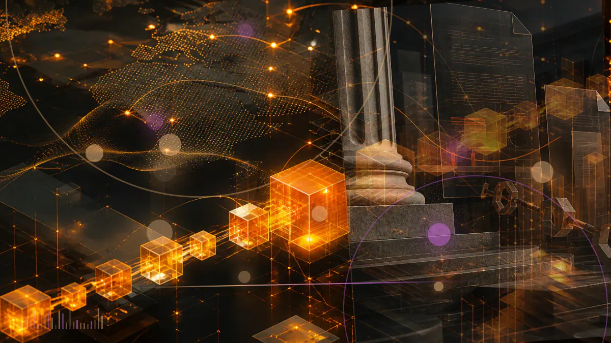 Conceptual illustration of a regulated bank vault holding fiat reserves behind digital stablecoin tokens