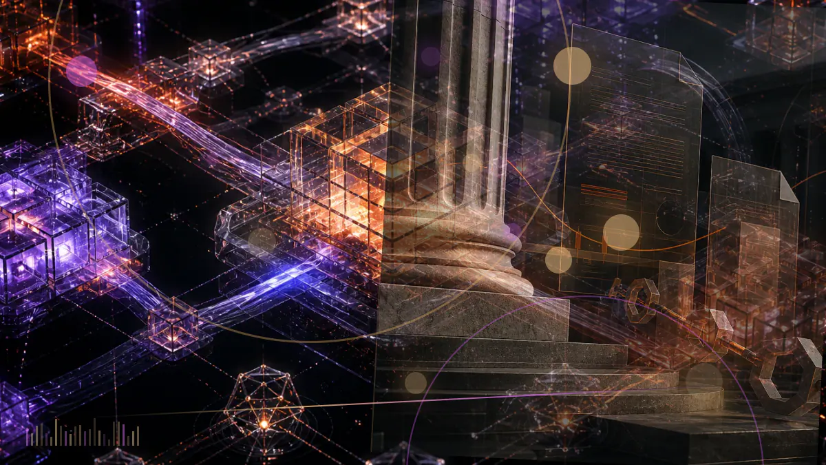 Conceptual illustration of dollar-linked stablecoins passing through a federal regulatory framework with reserve and redemption controls