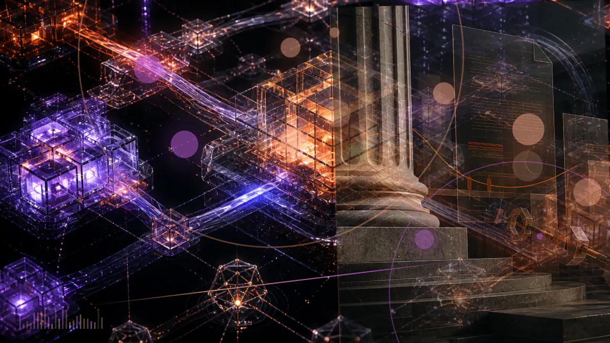 Conceptual illustration of a regulated bank matching two offsetting cryptocurrency transactions across a digital ledger