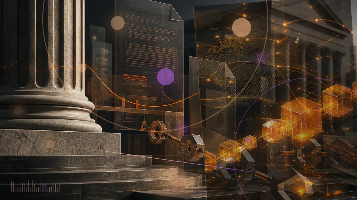 Conceptual illustration of two different distributed ledgers exchanging a digital asset through coordinated gateway interfaces
