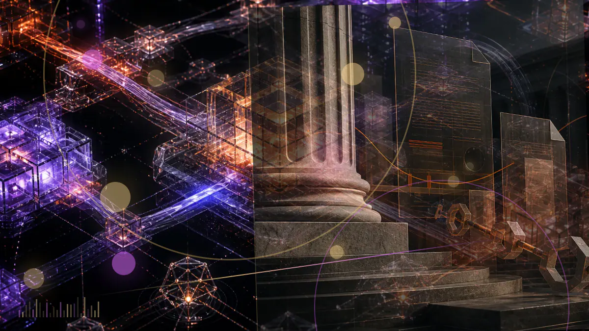 Conceptual illustration of an Ethereum privacy mixer intersecting with a United States sanctions ledger and blocked blockchain addresses