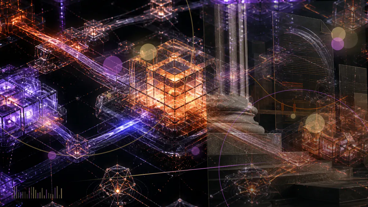 Conceptual illustration of an ORDI inscription entering an exchange order book while Bitcoin transactions compete for block space