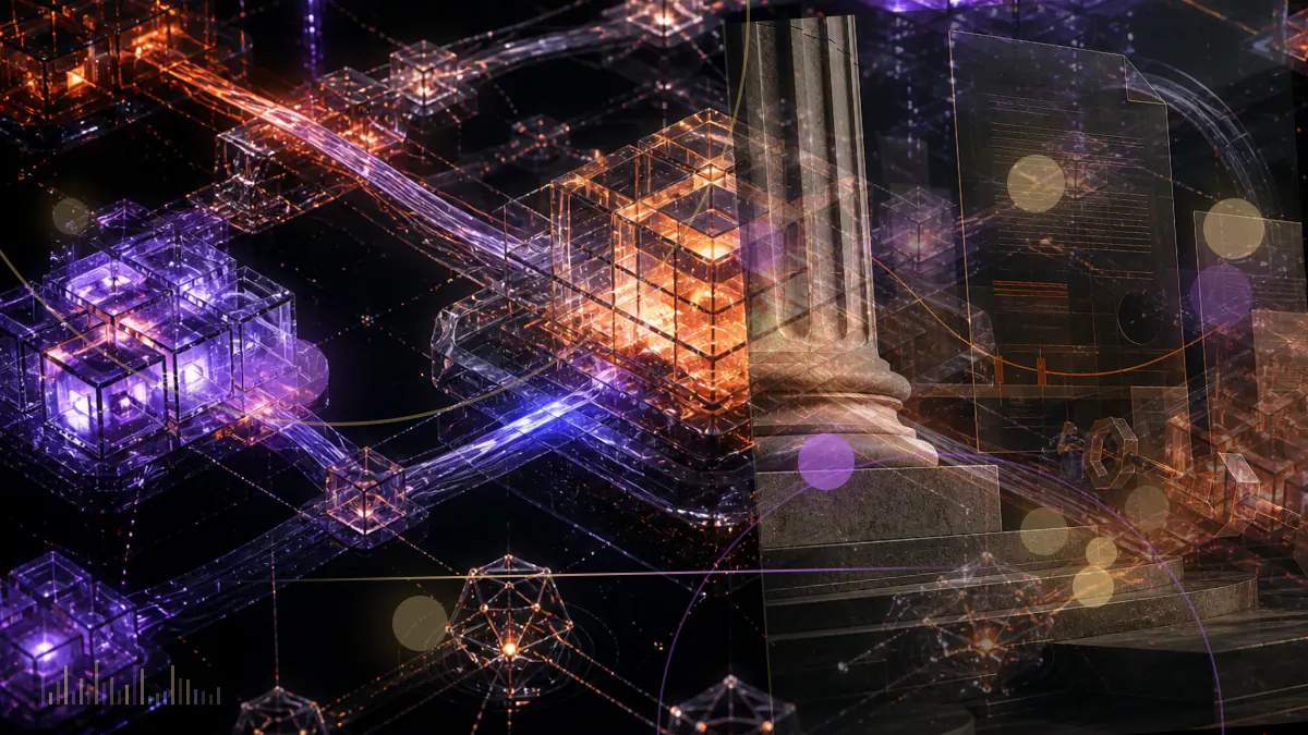 Conceptual Ethereum blocks crowded by glowing virtual land deeds as network fees rise
