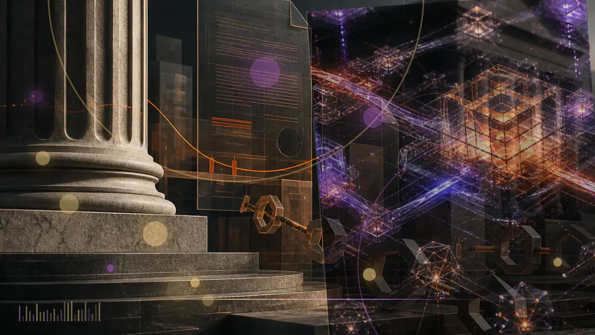 Conceptual illustration of Panama’s legislature, a crypto payment ledger and tokenized digital assets