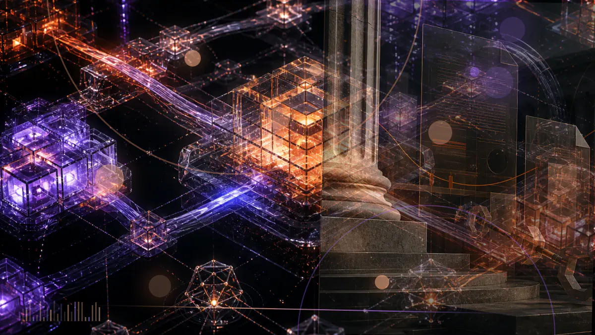 Conceptual illustration of a BUSD token beside an unresolved SEC enforcement file and regulatory ledger