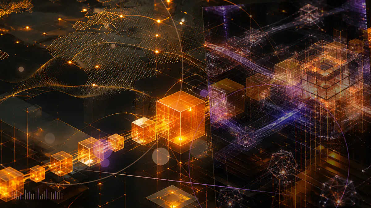Conceptual illustration of a single Ethereum transaction carrying a flash loan through five interconnected decentralized-finance protocols