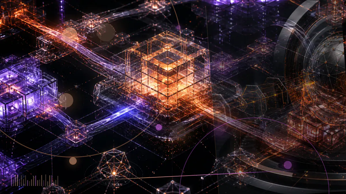 Conceptual illustration of a cross-chain bridge interrupted across several blockchain networks