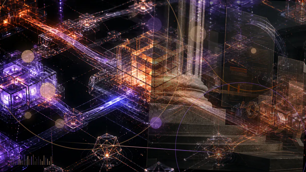 Conceptual illustration of bitcoin positioned between a gold reserve and the United States dollar under a central-bank policy lens