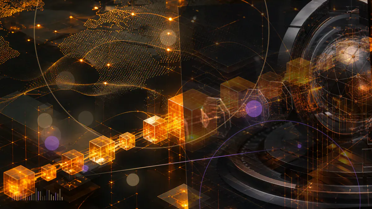 Conceptual editorial illustration of opposing leveraged bitcoin market paths marked 2x long and 2x inverse beside an exchange-traded fund ledger