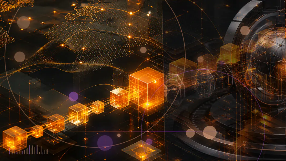 Conceptual illustration of locked PYTH governance tokens opening into ecosystem, publisher, development and private-sale allocations