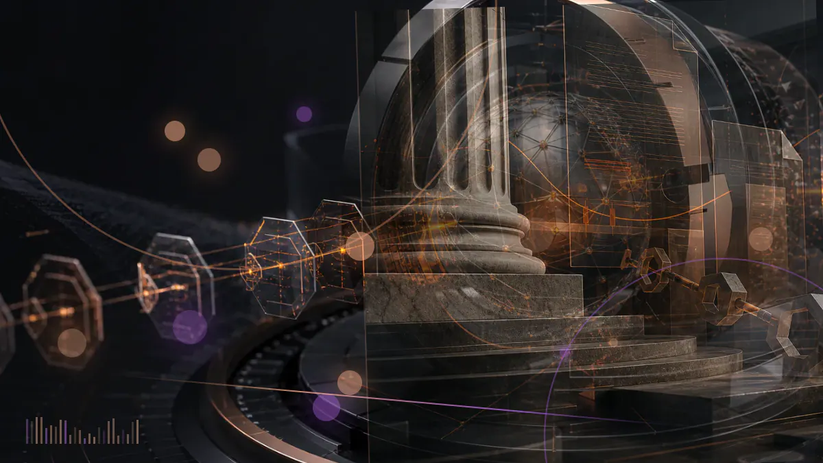Conceptual illustration of empty cryptocurrency cold-storage vaults connected to a fragmented Bitcoin transaction ledger
