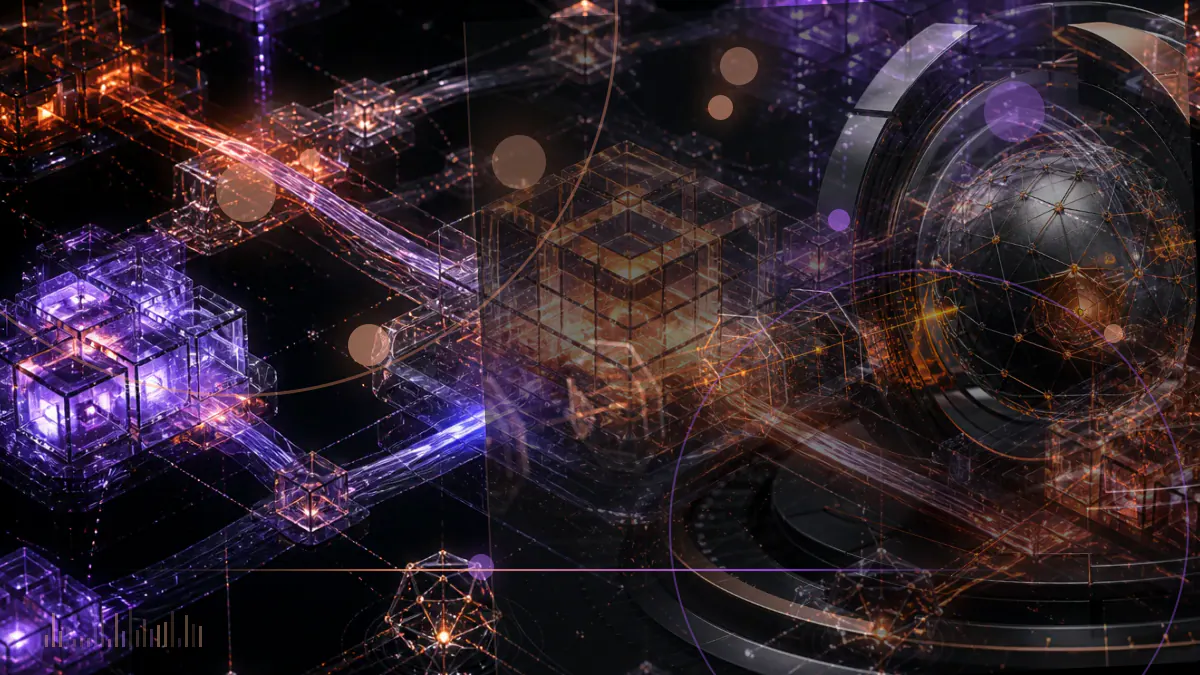 Conceptual illustration of a court ledger, cloud servers and disconnected cryptocurrency wallet nodes representing the QuadrigaCX insolvency investigation