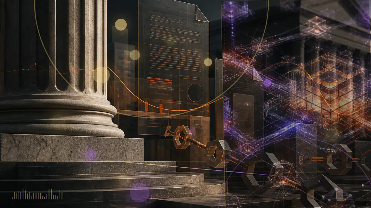 Conceptual illustration of stablecoin reserves and digital-asset custody secured inside a federally supervised trust bank