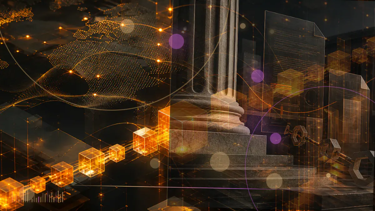 Conceptual illustration of Reddit’s IPO prospectus beside Bitcoin, Ether and Polygon-linked digital-asset symbols