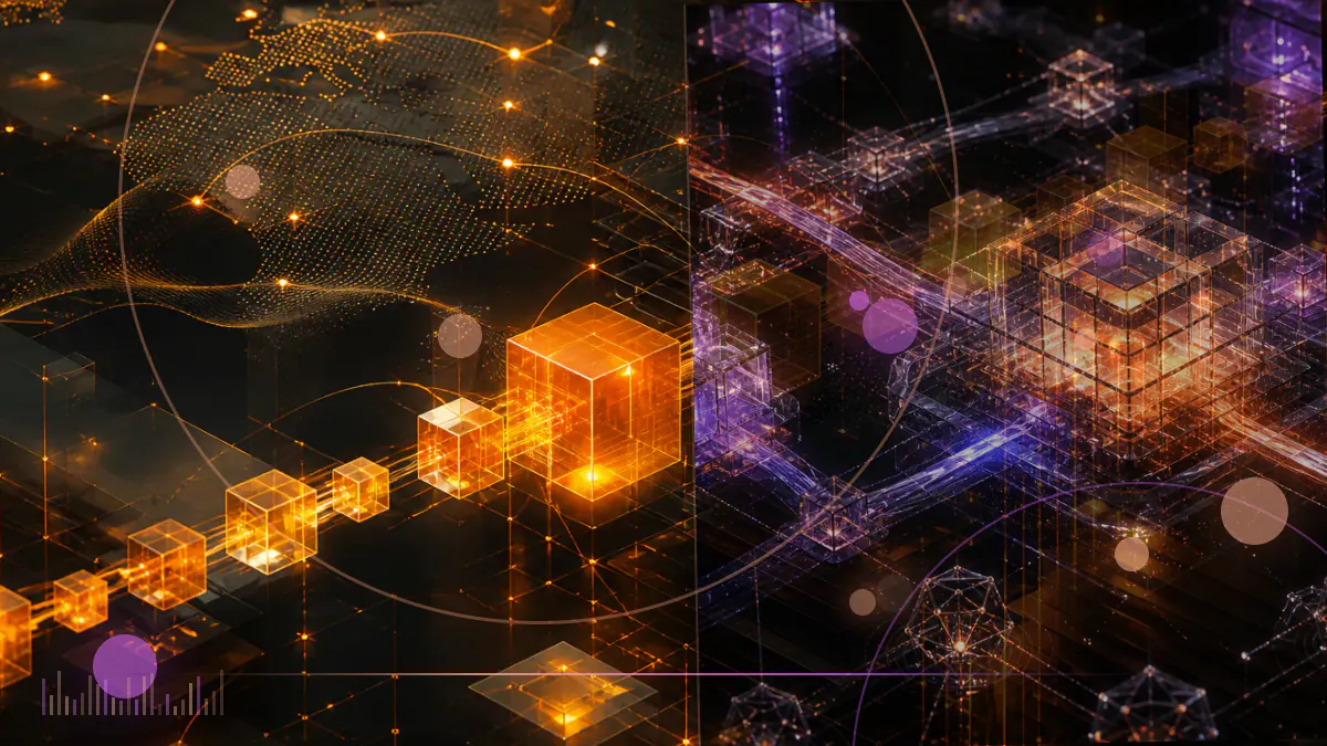 Conceptual illustration of an XRP token divided between institutional contracts and anonymous exchange trades beside a federal court order