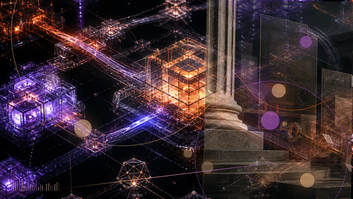 Conceptual illustration of bitcoin and ether entering a mobile retail-investing interface beside stocks and exchange-traded funds