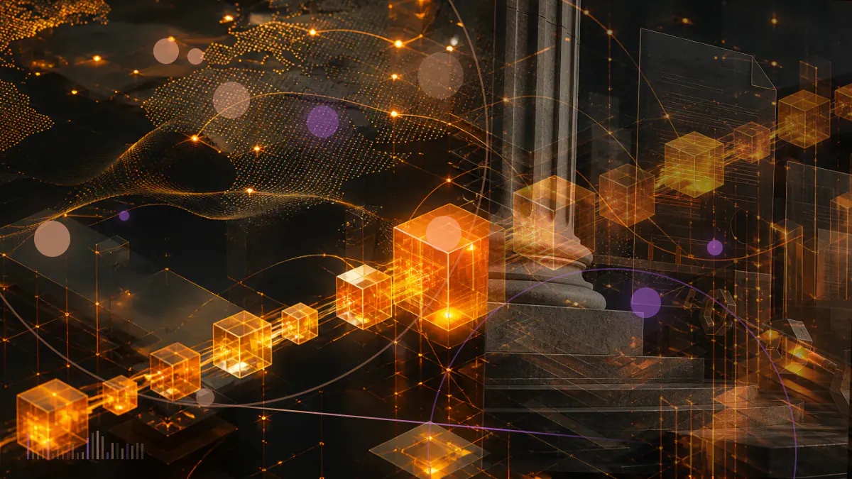 Conceptual illustration of Bitcoin and Ether entering a mobile retail-trading interface spanning five U.S. states
