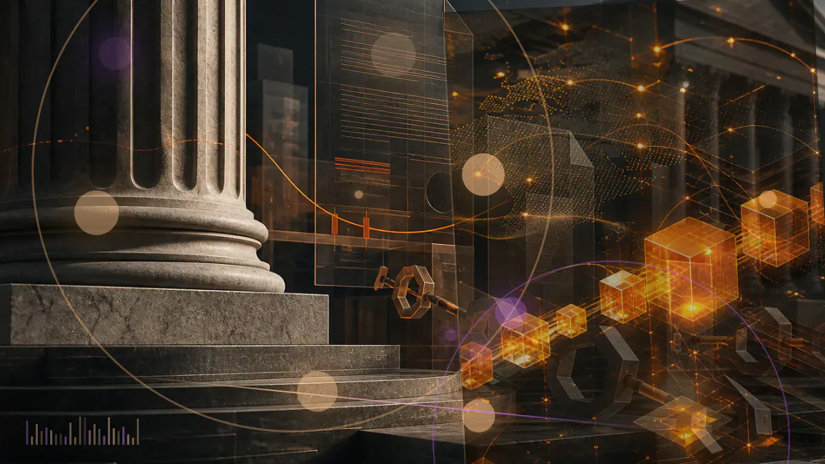 Conceptual illustration of Bitcoin, Dogecoin and Ethereum network paths converging inside a self-custody mobile wallet