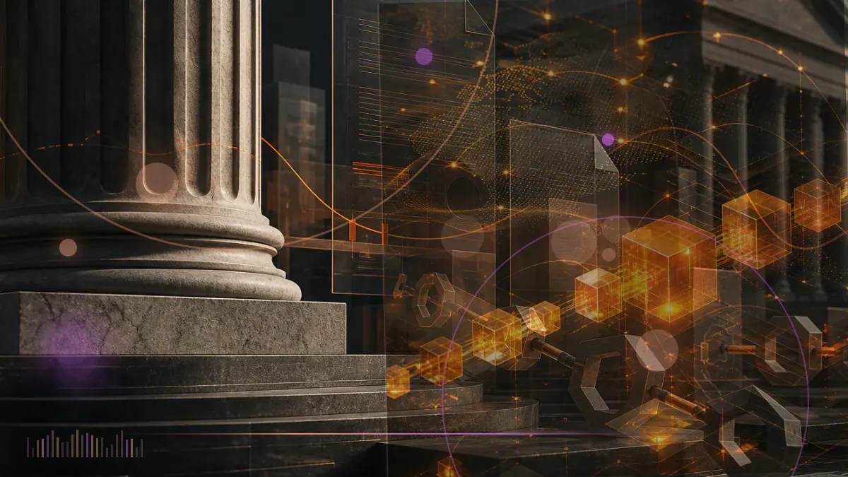Conceptual illustration of bitcoin entering a defensive institutional portfolio alongside gold and inflation-linked bonds