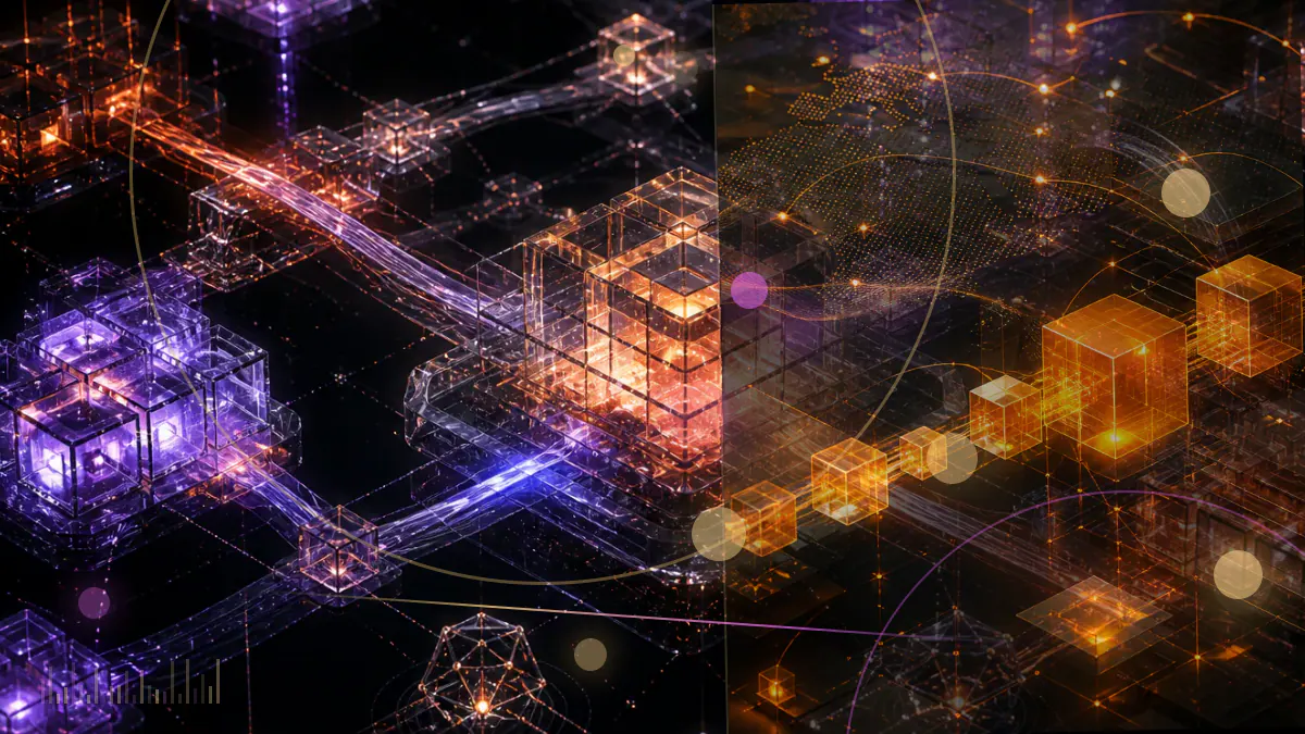 Conceptual illustration of cryptocurrency mining hardware connected through a regulated ledger to a cross-border payment network