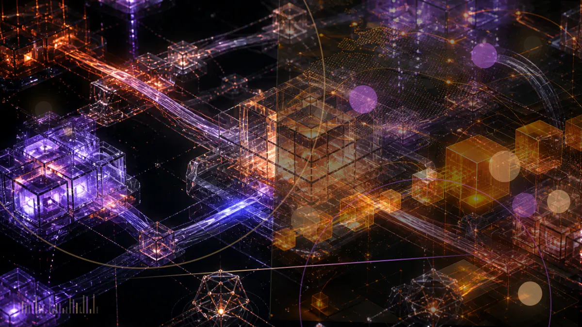 Conceptual illustration of yen- and dollar-denominated stablecoins connected by an unfinished digital settlement bridge