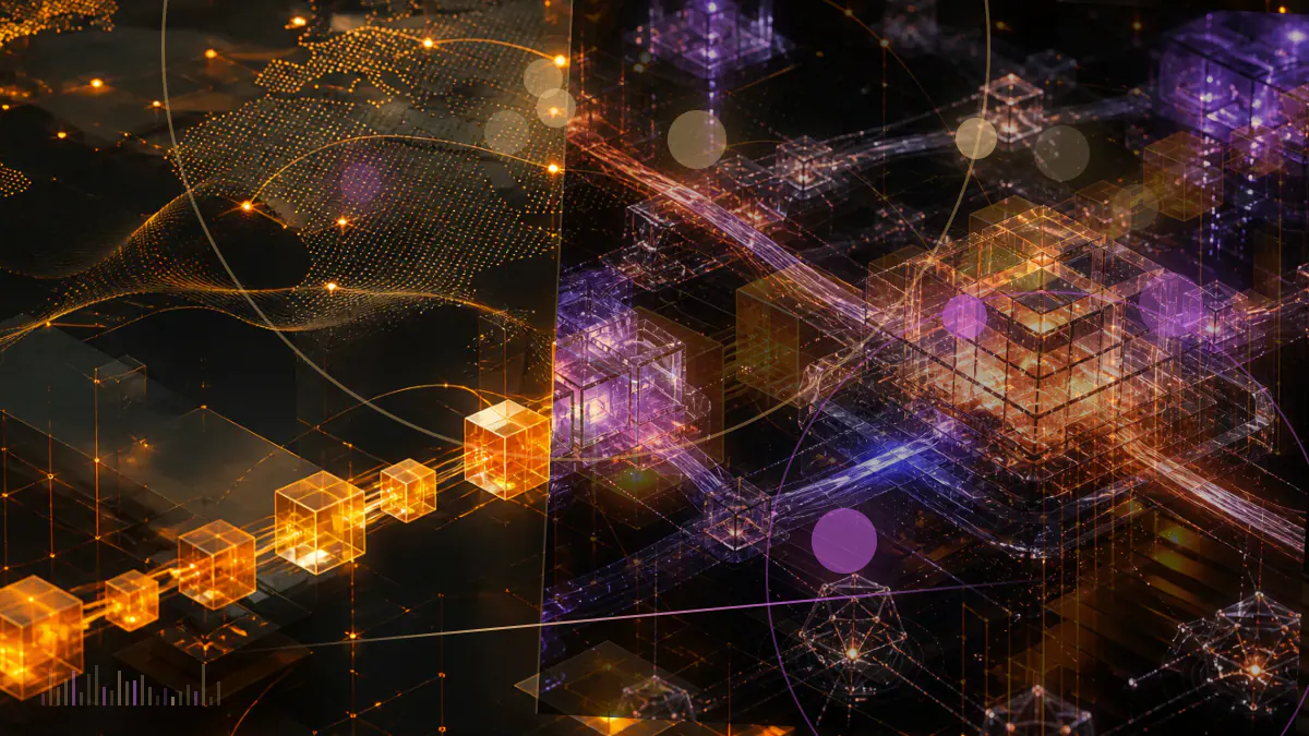 Conceptual illustration of confidential hedge-fund filings mapping digital-asset exposures across a regulatory network