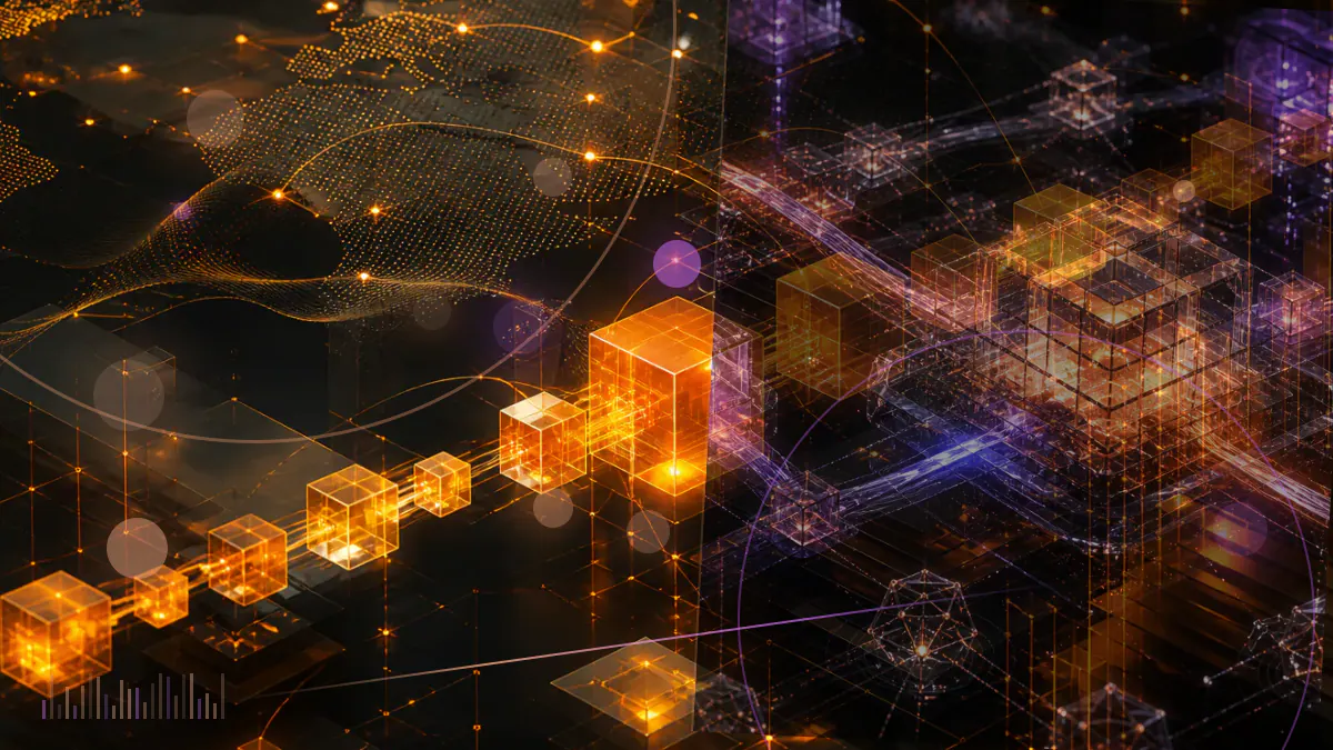 Conceptual illustration of an SEC regulatory file closing beside the interconnected Stacks and Bitcoin networks