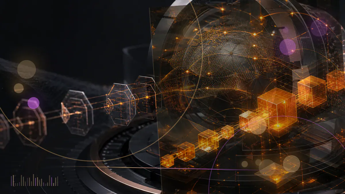 Conceptual illustration of a federal regulatory docket connected to crypto tokens and blockchain records