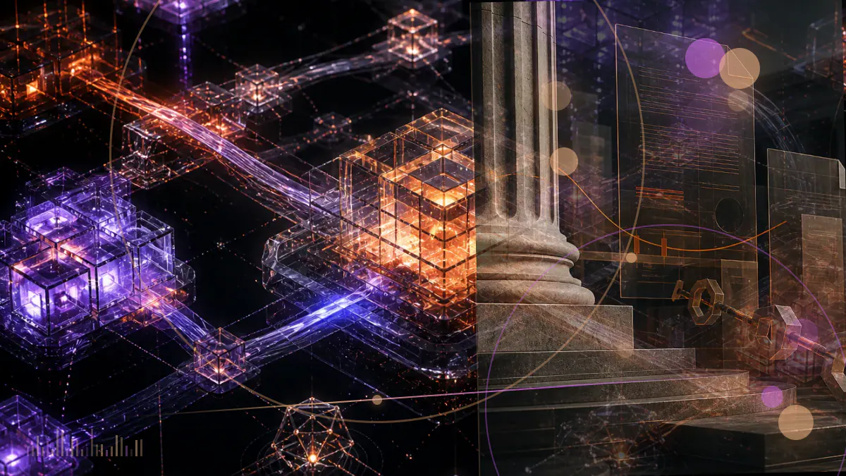 Conceptual illustration of three cryptocurrency enforcement case files closing beneath the seal of a financial regulator