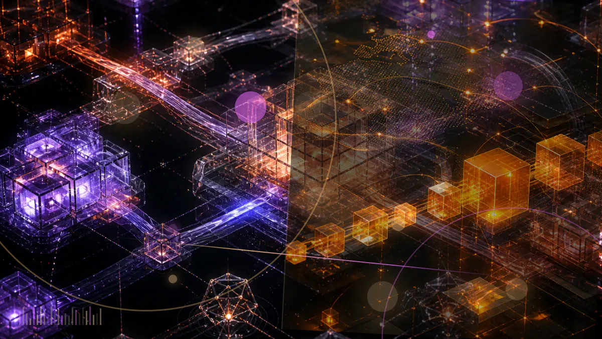 Conceptual illustration of an SEC regulatory document extending toward a decentralized network of crypto trading protocols