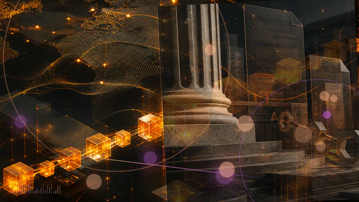 Conceptual illustration of an XRP token between a federal court appeal document and an institutional fund filing