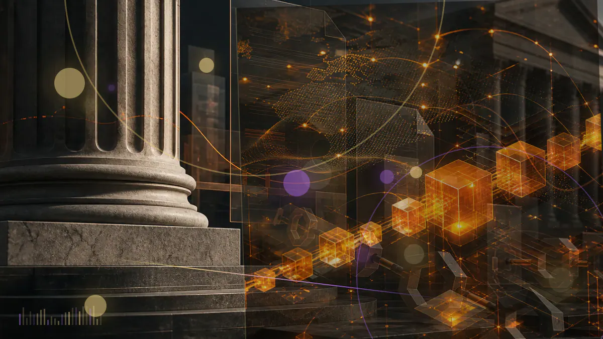 Conceptual illustration of deceptive crypto trading screens emerging from social-media messages while regulatory case files close around them