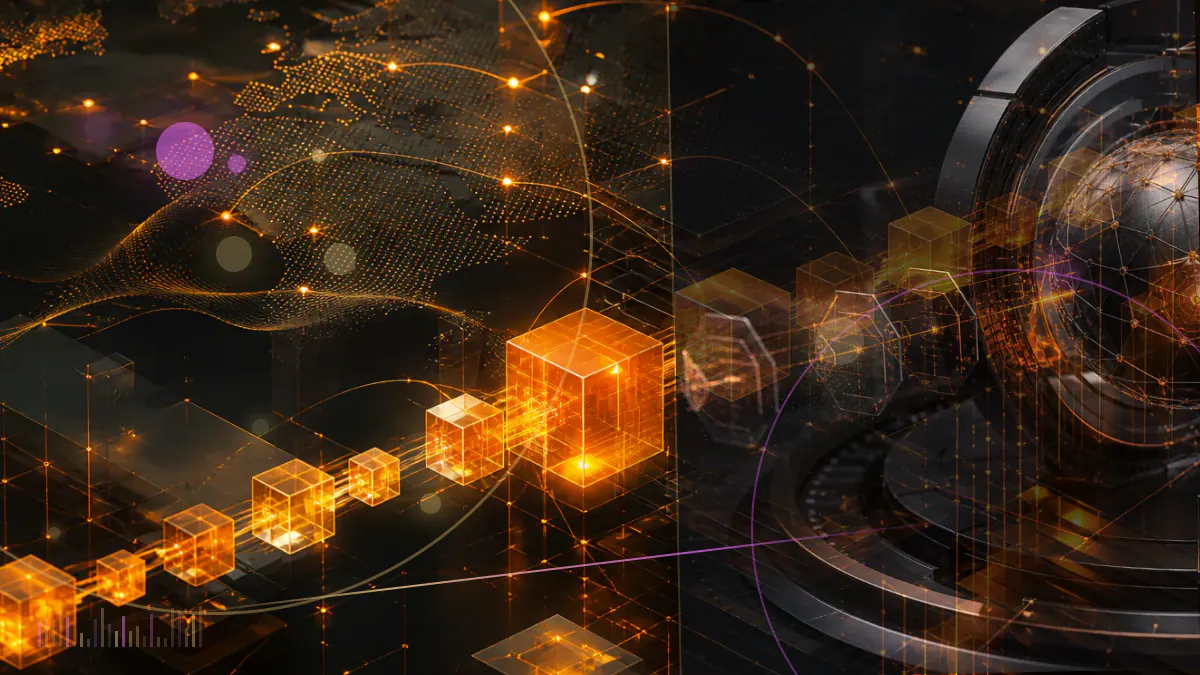 Conceptual illustration of ether tokens moving through SEC registration documents toward U.S. exchange screens