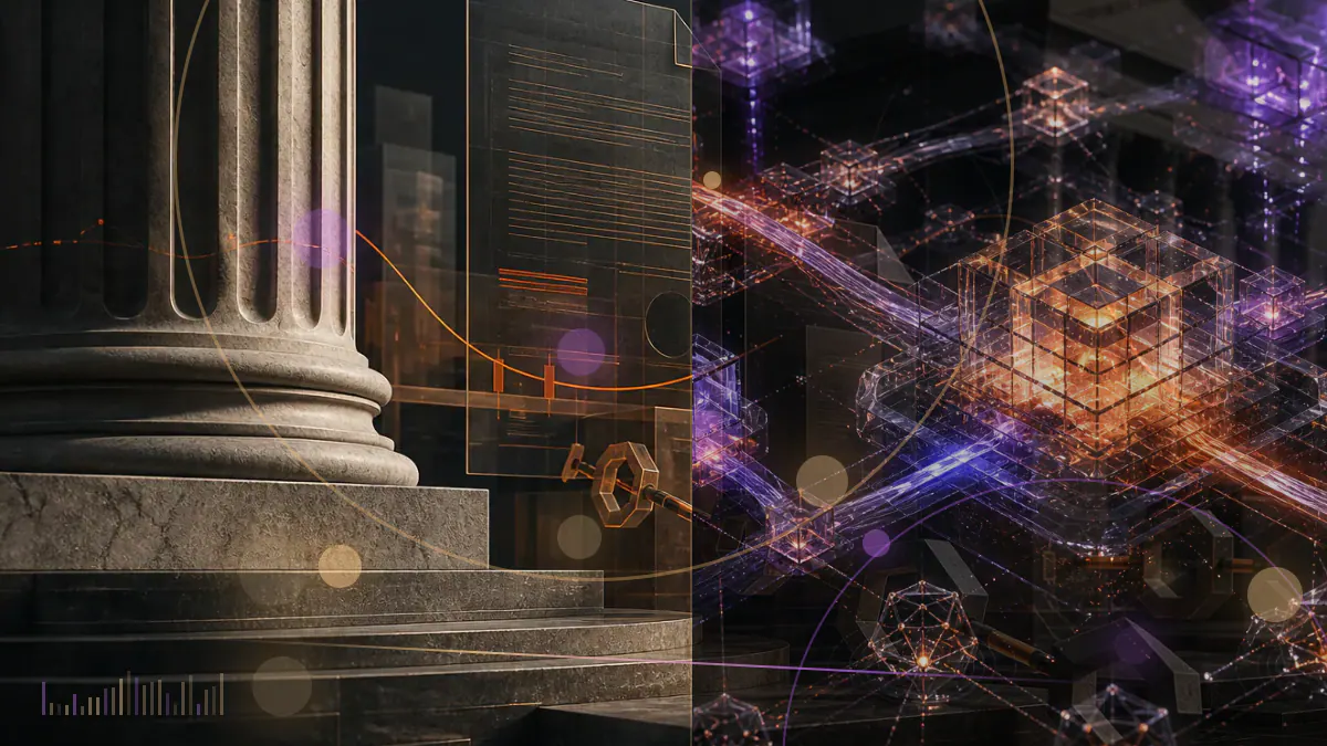 Conceptual illustration of an ether symbol entering a regulated exchange through pages of an SEC filing