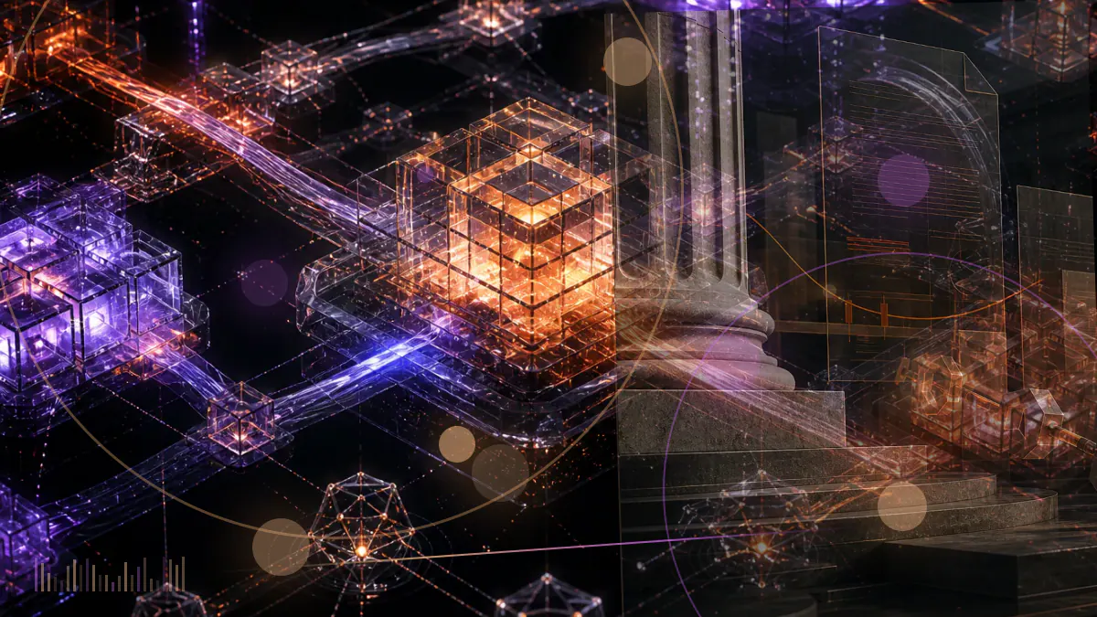 Conceptual illustration of a regulatory case file separating two executive profiles from an unresolved XRP ledger