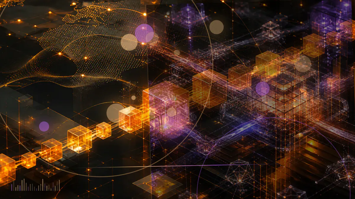 Conceptual illustration of a five-asset cryptocurrency fund halted between an SEC approval stamp and an exchange listing gate