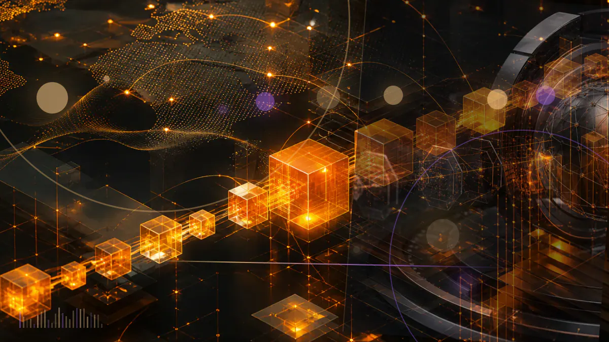 Conceptual illustration of a frozen digital-asset ledger beside regulatory filings and traced fund transfers