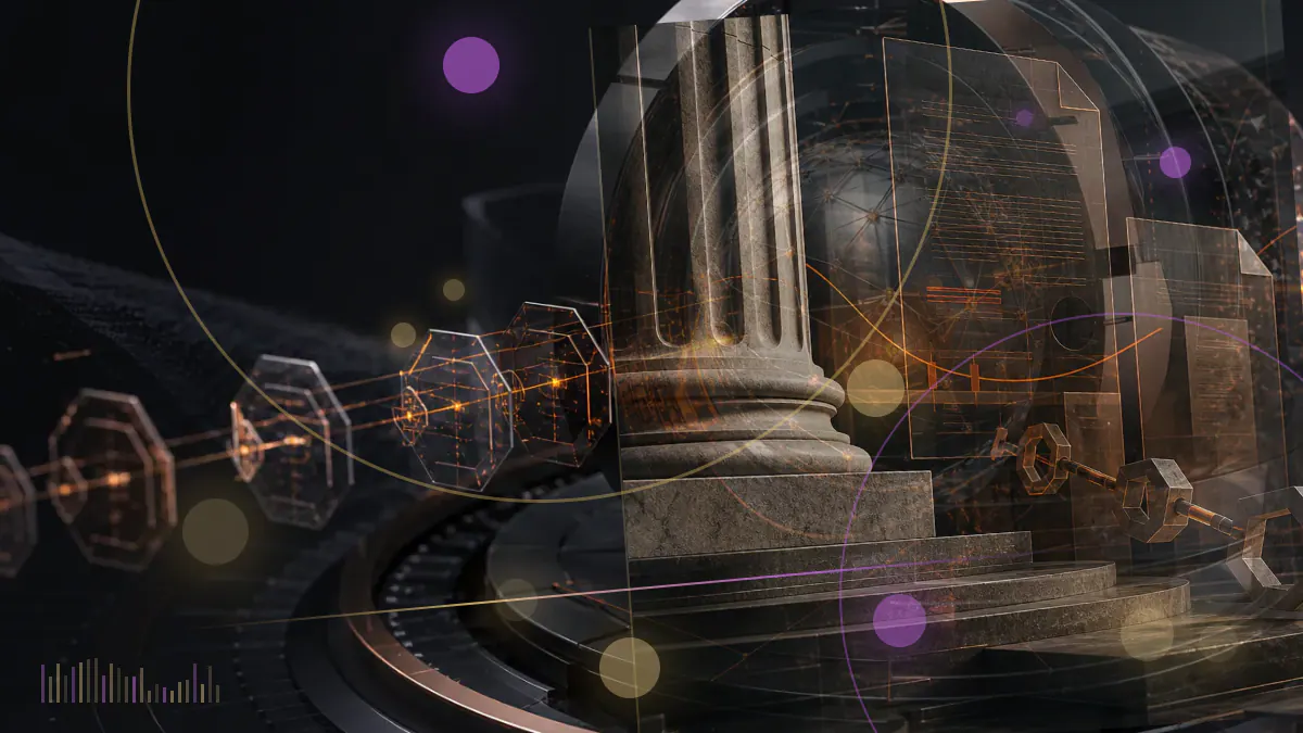 Conceptual illustration of a Bitcoin trust filing entering an SEC review ledger surrounded by market-surveillance signals