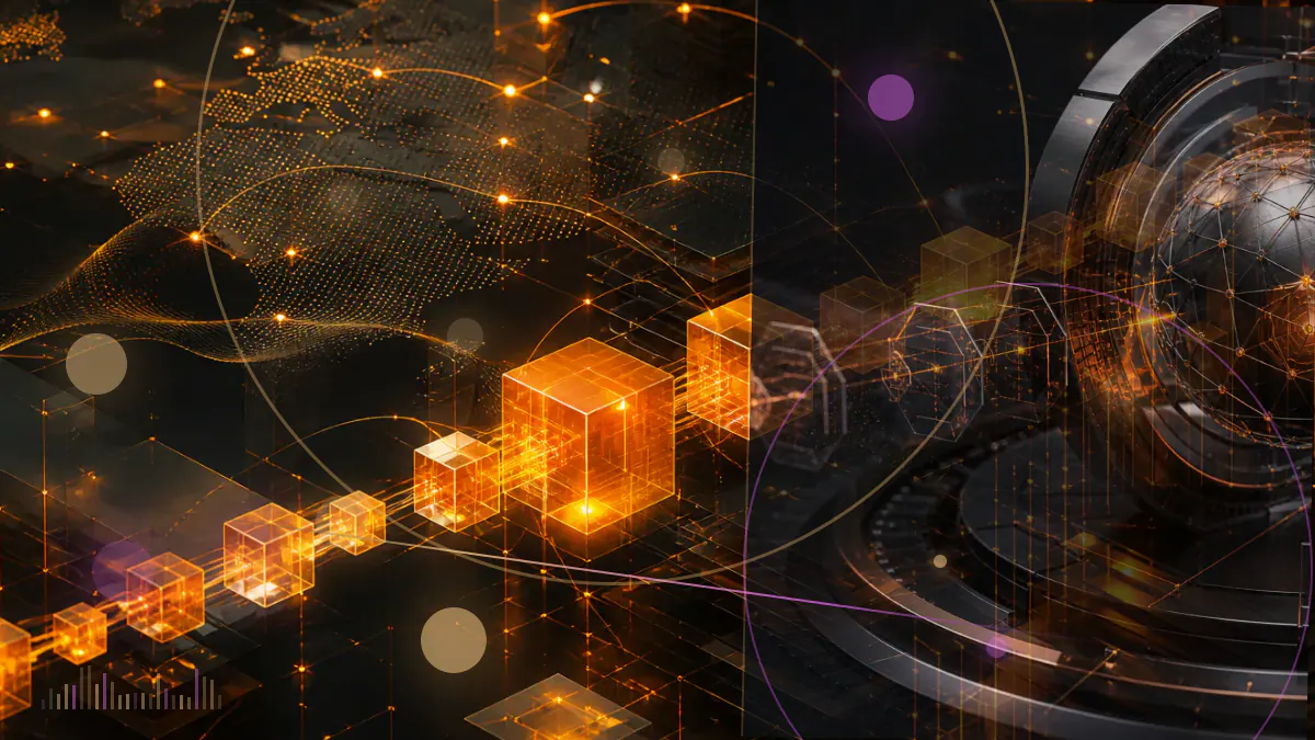 Conceptual illustration of a public-company share certificate connecting the New York Stock Exchange with the Avalanche and Solana blockchains