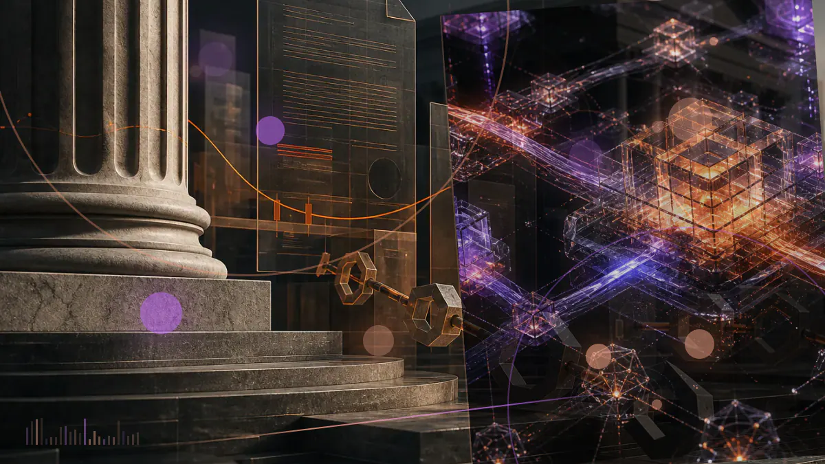 Conceptual illustration of stock certificates represented by controlled digital tokens moving across the Solana network