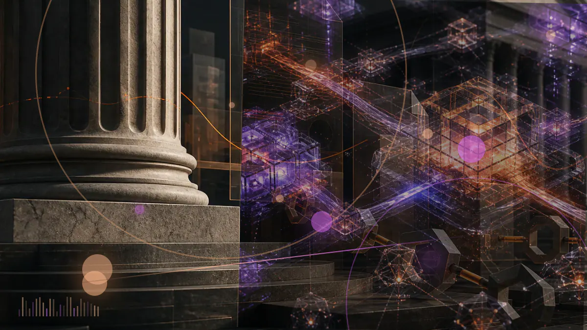 Conceptual illustration of a digital-asset ledger entering the United States Senate legislative calendar