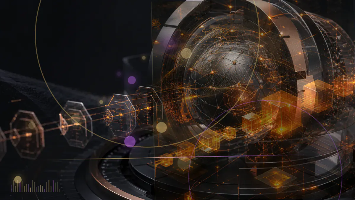 Conceptual illustration of a U.S. Senate voting ledger connected to a decentralized-finance interface and digital-asset transaction network