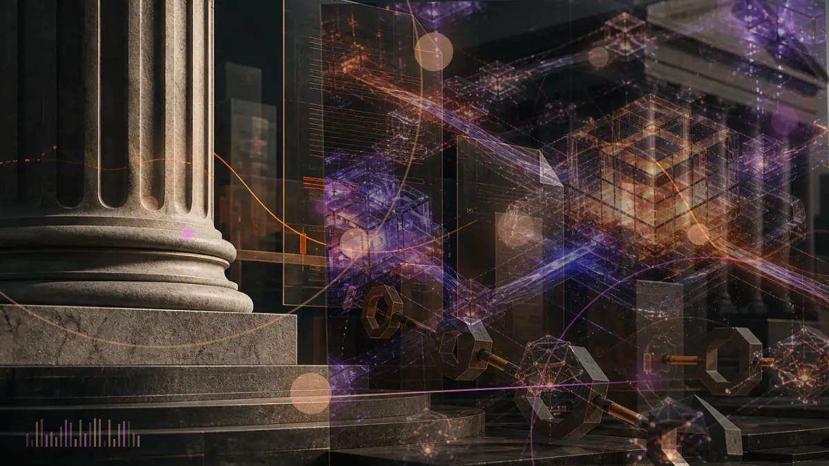 Conceptual illustration of the U.S. Capitol, an SEC document and digital-asset symbols marking a regulatory leadership transition