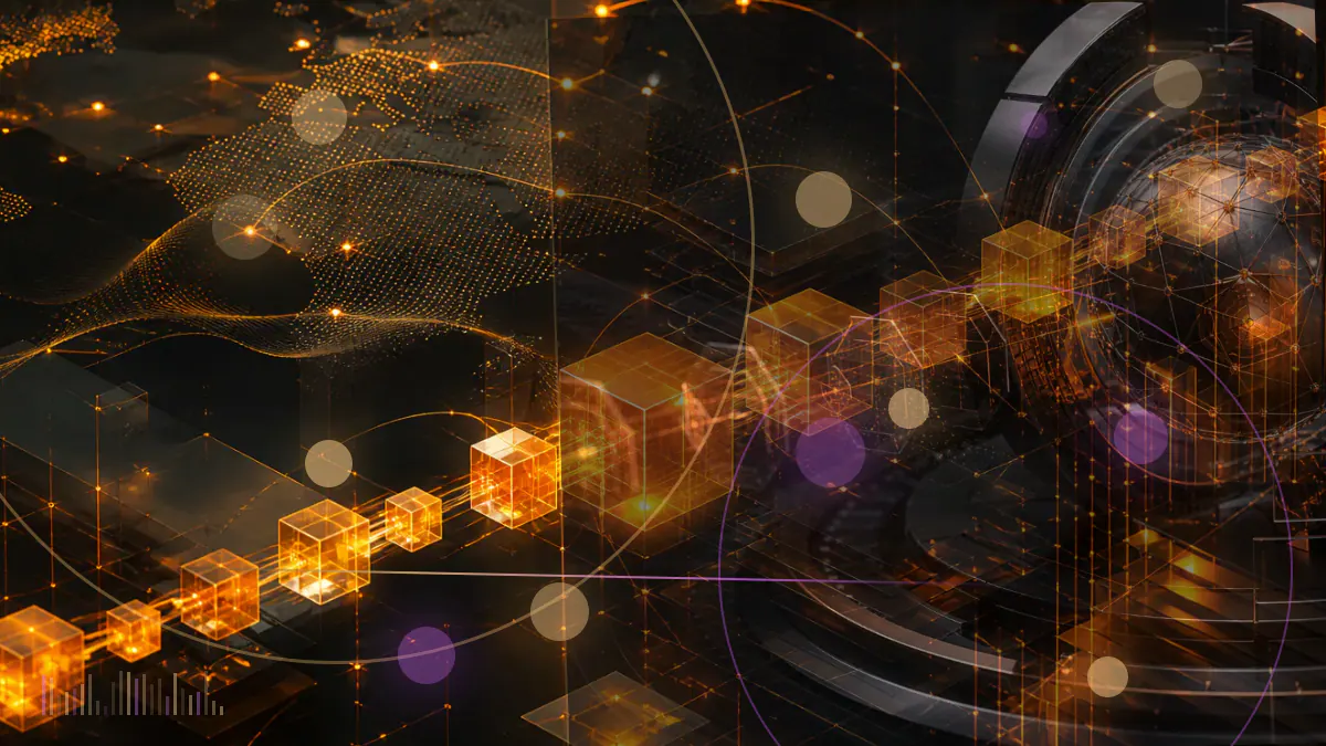 Conceptual illustration of a digital-asset bill divided among stablecoin, decentralized-finance and government-ethics policy tracks inside the U.S. Senate