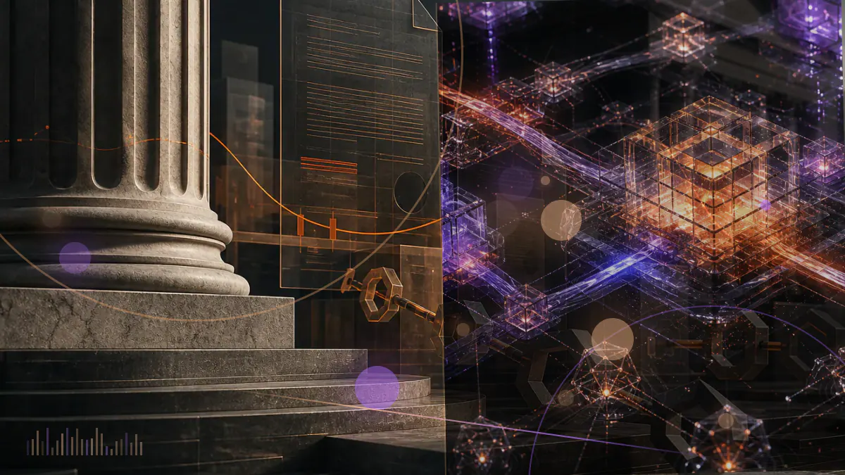 Conceptual illustration of a U.S. legislative document connecting an IRS reporting ledger with a decentralized digital-asset network